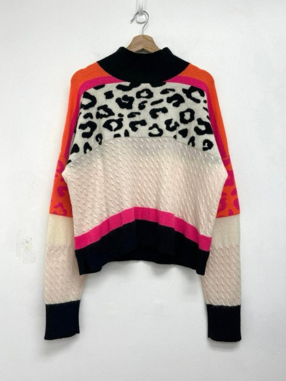 Brodie Cashmere 100% Cashmere Leopard Colorblock Sweater Size L